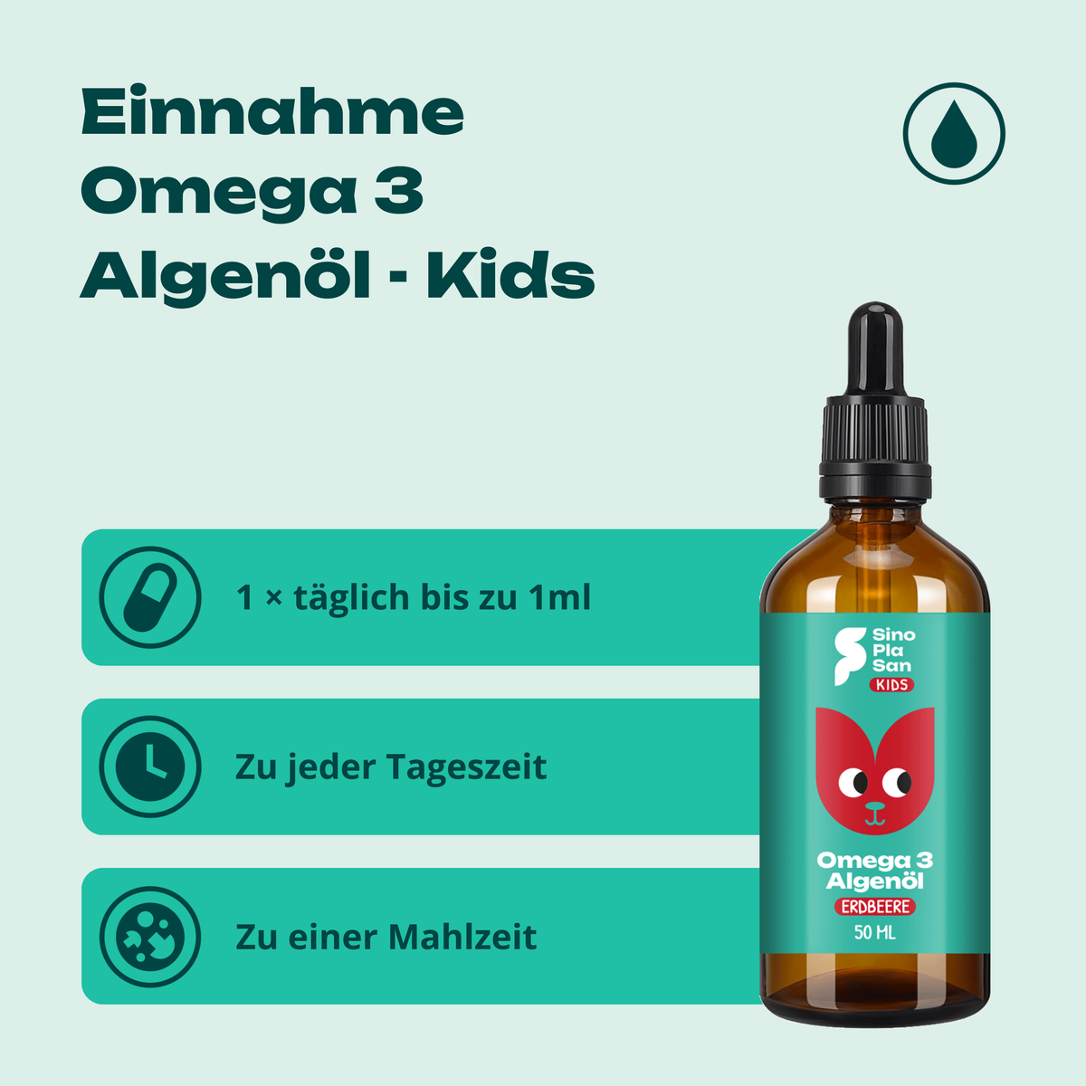 Omega-3 Algenöl mit Vitamin D3 & K2 KIDS (Erdbeere)