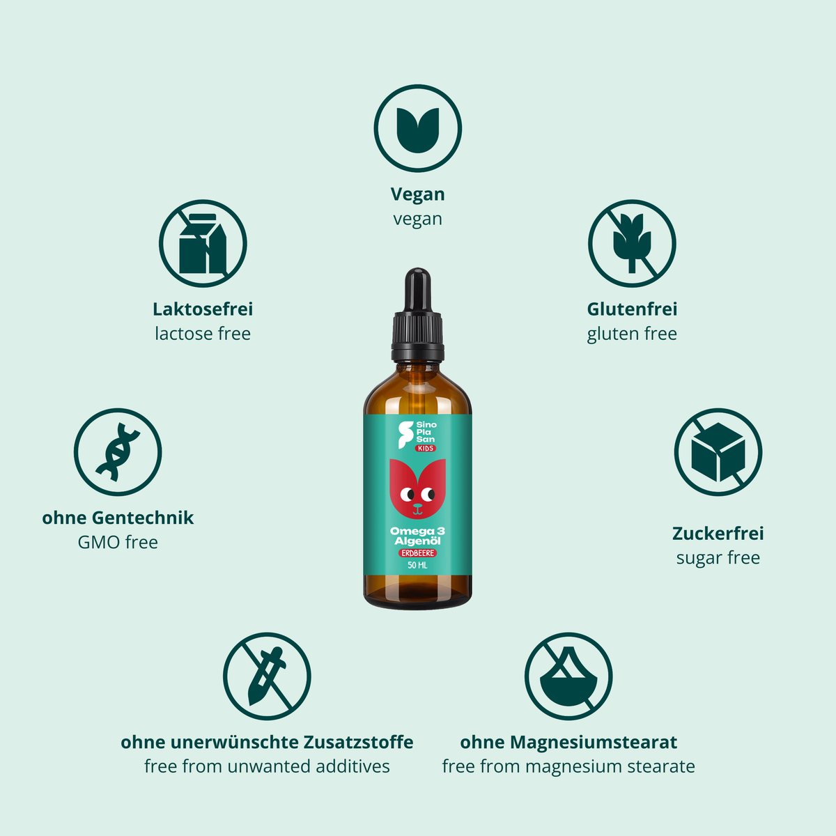 Omega-3 Algenöl mit Vitamin D3 & K2 KIDS (Erdbeere)