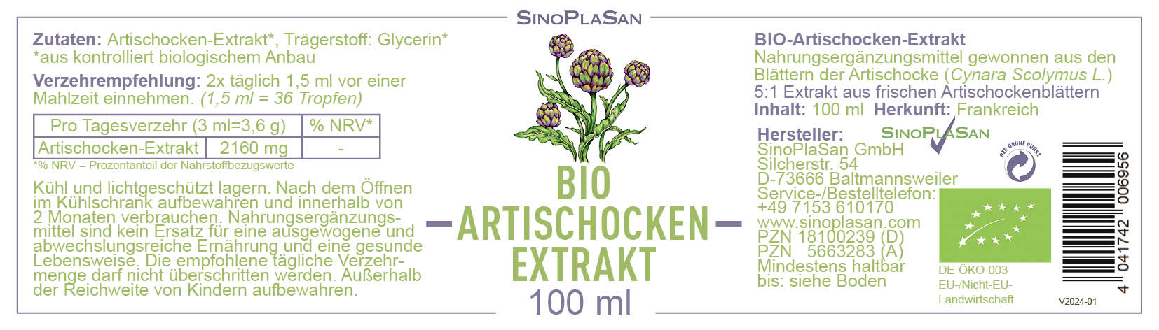 Bio Artischocken Extrakt Etikett