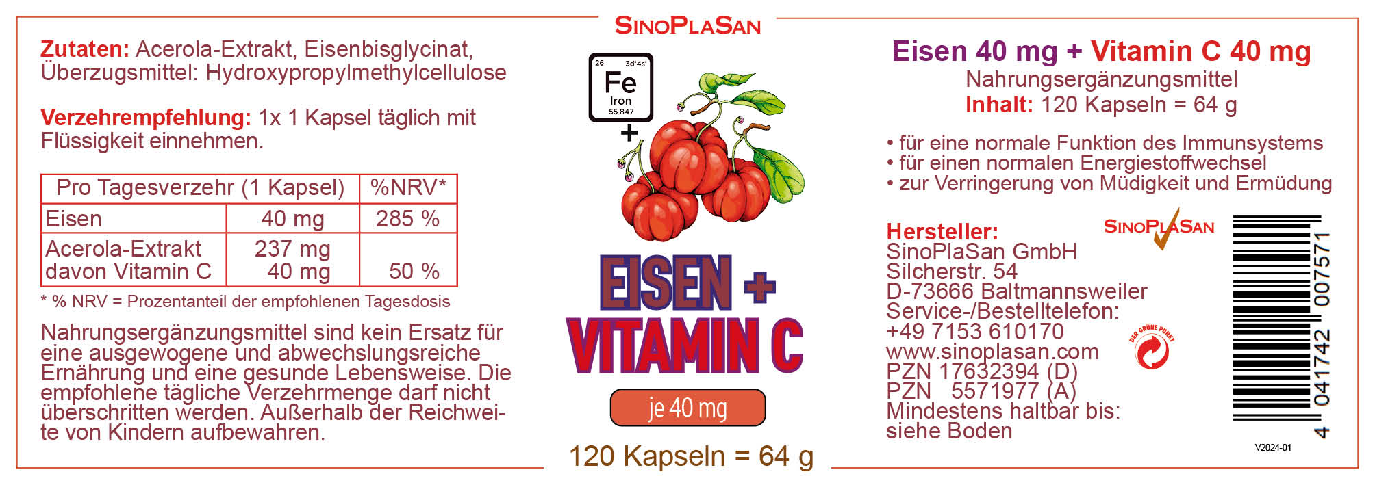 Eisen + Vitamin C Etikett