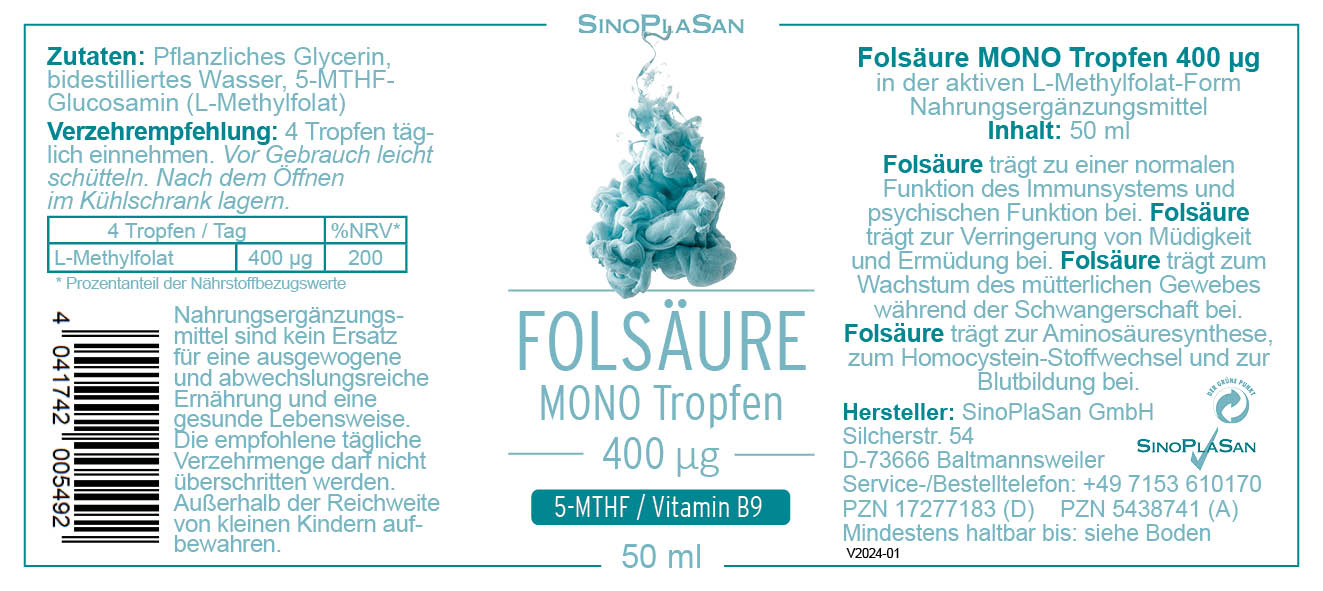 Folsäure Mono Tropfen Etikett