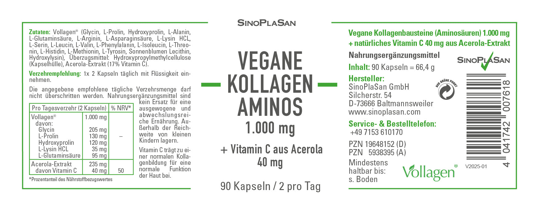 Vegane Kollagen Aminos Etikett