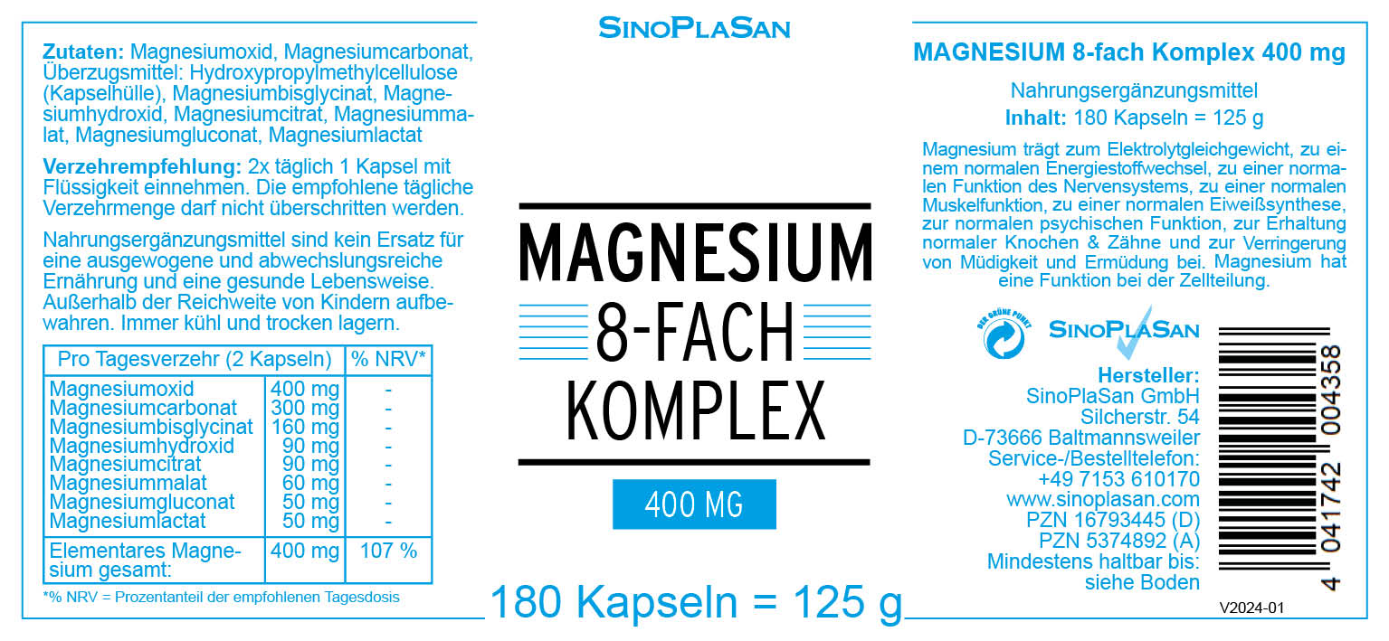Magnesium 8 Fach komplex Kapseln von Sinoplasan