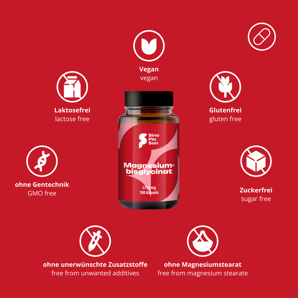 Magnesiumbisglycinat 2250 mg – 180 Kapseln