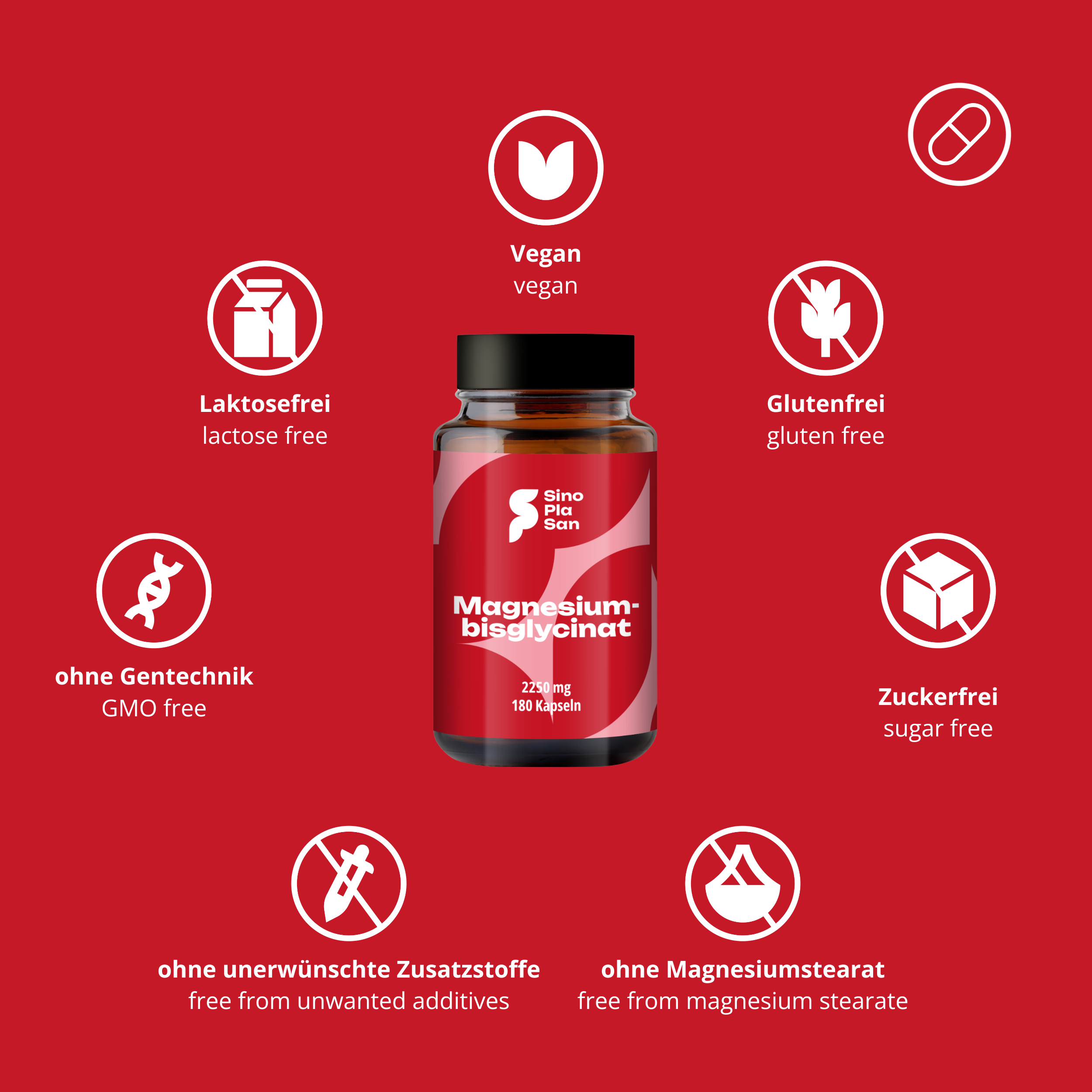 Magnesiumbisglycinat 2250 mg – 180 Kapseln