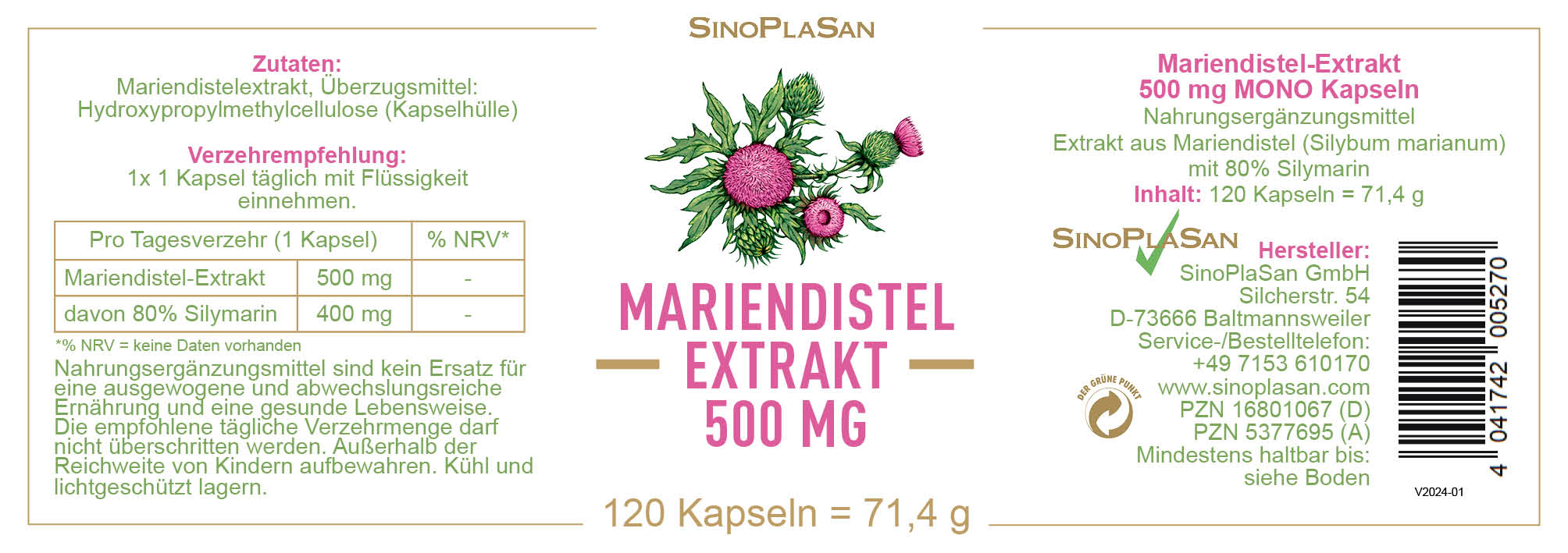 Mariendistel Extrakt Kapseln Etikett