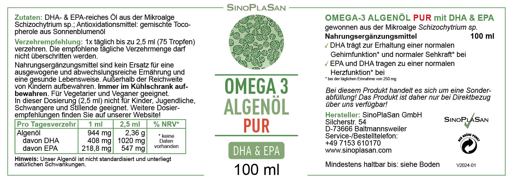 Omega 3 Algenöl pur Etikett