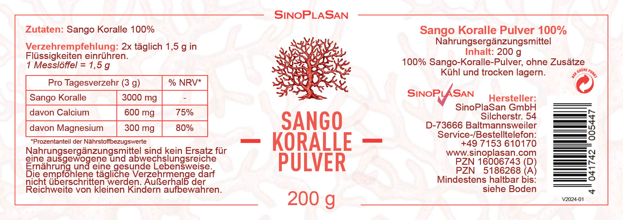 Sango Koralle Pulver Etikett