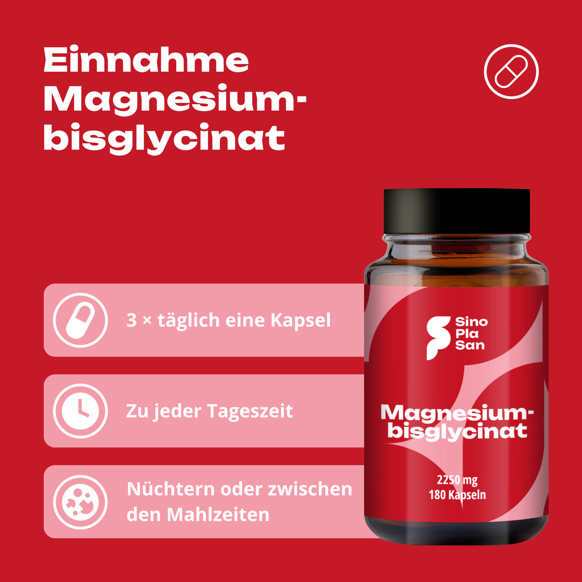 Magnesiumbisglycinat 2250 mg – 180 Kapseln