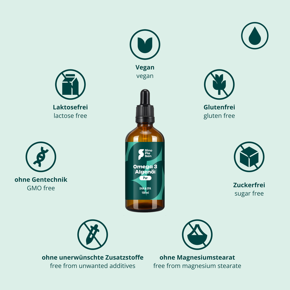 Omega-3 Algenöl PUR mit DHA & EPA (max. 3 Monate haltbar)
