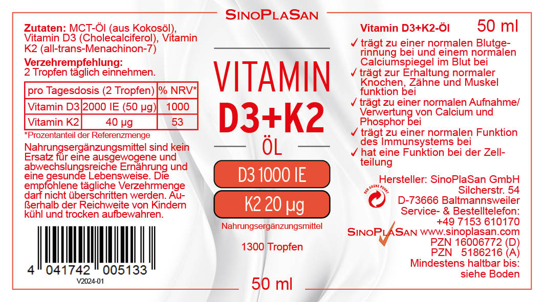 Vitamin D3 + K2 Öl Etikett