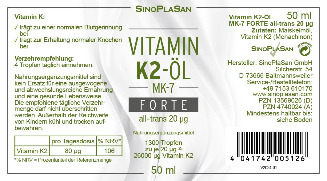 Vitamin K2 Öl Etikett
