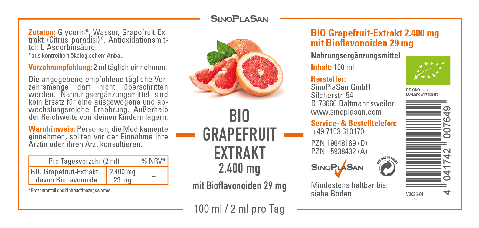 Bio Grapefruit Extrakt Etikett