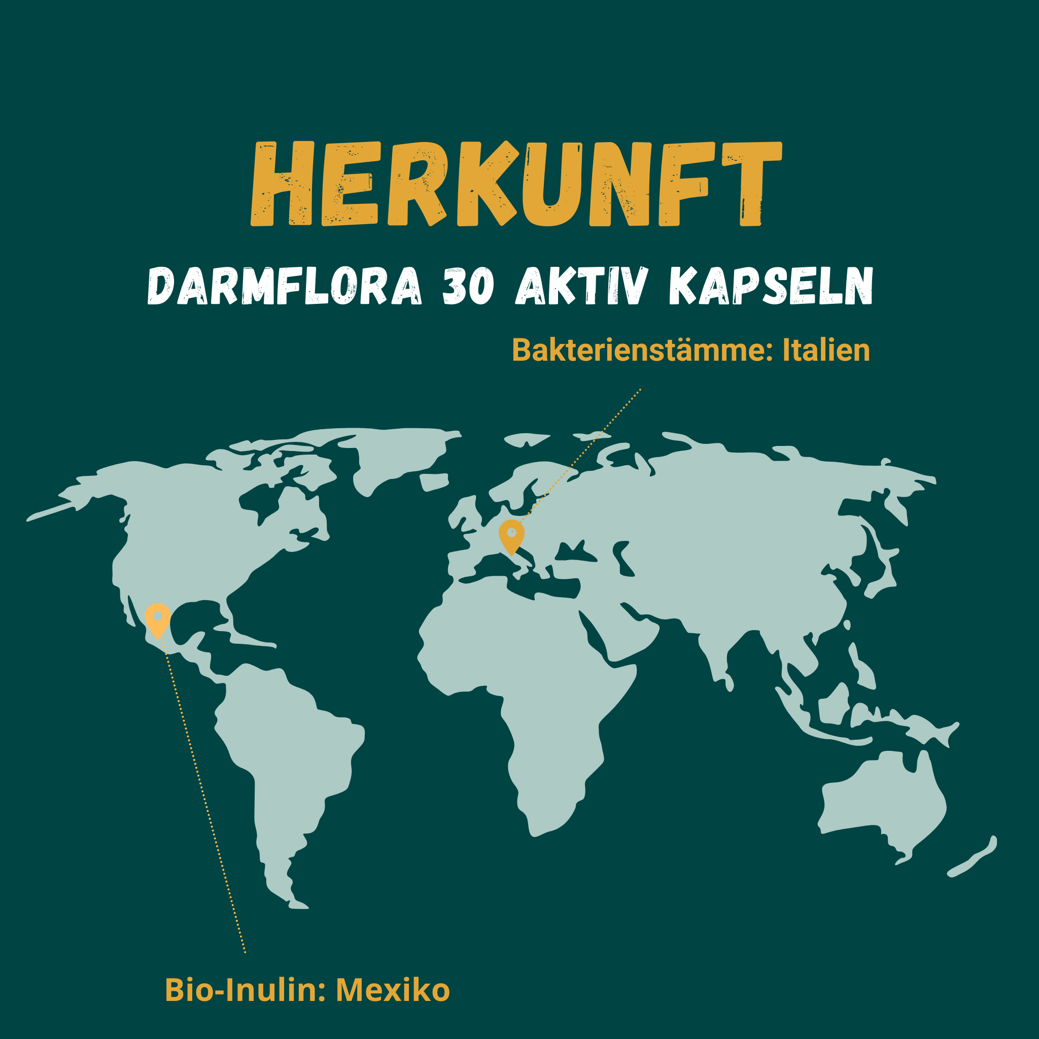 Grafik zur Herkunft von Bakterienstämme: Italien.
Grafik zur Herkunft von Bio-Inulin: Mexico
